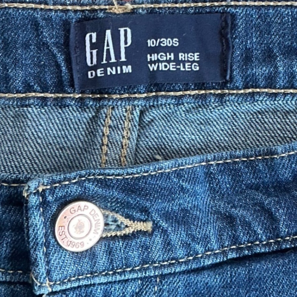 Gap Denim Womens 10/30S High Rise Wide-Leg Jeans Medium Wash Blue Cotton Short - Picture 2 of 4